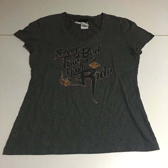 Harley Davidson Womens Large T-Shirt Motorcycle Biker Gray Roma Italy - Picture 1 of 10